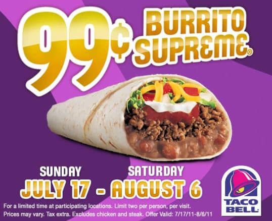 Taco bell discount coupons
