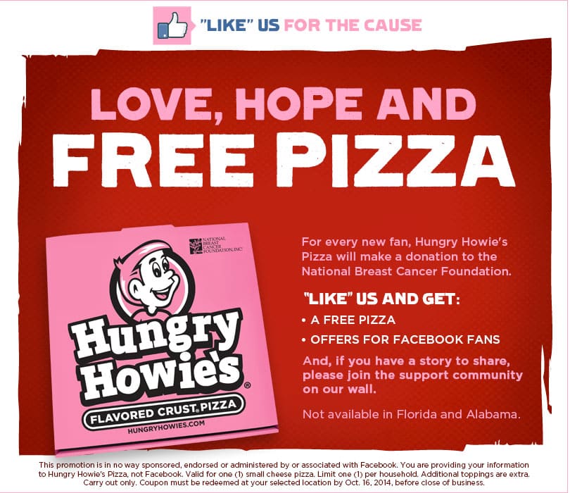 Coupon for a Free Hungry Howies Small Cheese Pizza